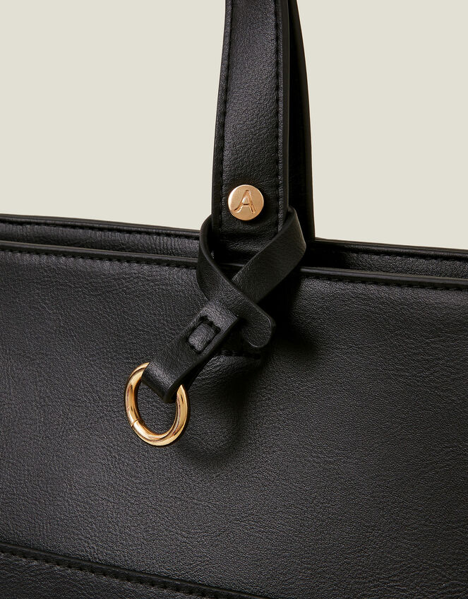 Smooth Faux Leather Tote Bag, Black (BLACK), large