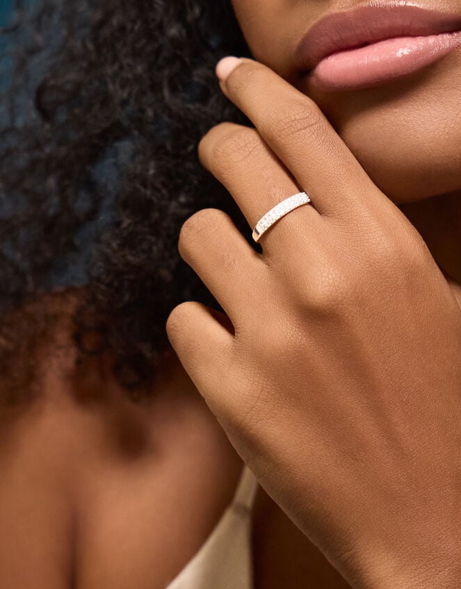 Sterling Silver Diamanté Encrusted Ring, Silver (ST SILVER), large