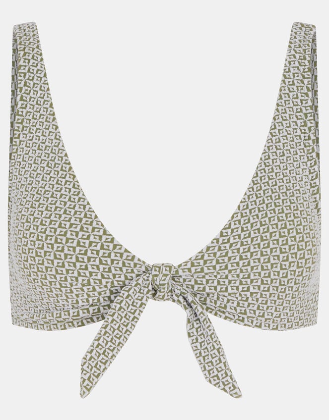 Geometric Textured Tie Bikini Top, Green (KHAKI), large