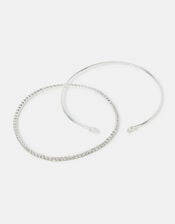 Sterling Silver-Plated Cuff & Tennis Bracelet Set, , large