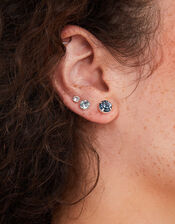 Crystal Stud Earring Set of Three, Blue (BLUE), large