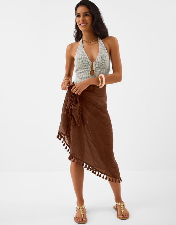 Tassel Trim Sarong, Green (KHAKI), large
