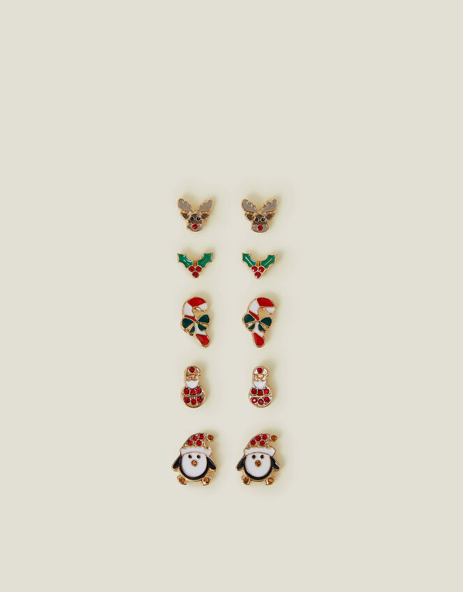 5-Pack Glitter Christmas Stud Earrings, , large