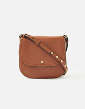 Studded Strap Leather Cross-Body Bag, Tan (TAN), large