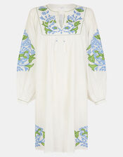 Embroidered Long Sleeve Smock Dress, White (WHITE), large
