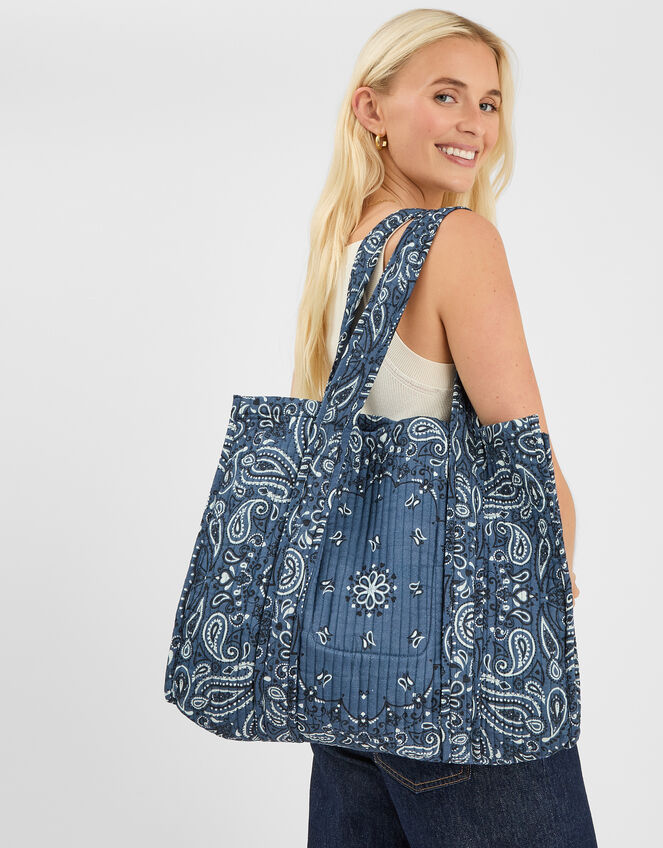 Paisley Print Quilted Shopper Bag, , large