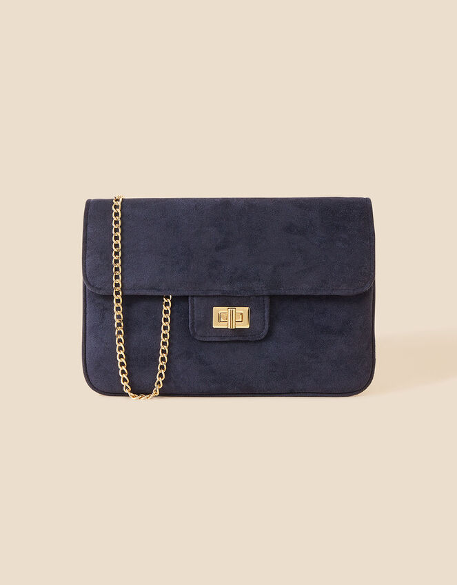 Suedette Flat Fold Clutch, Blue (NAVY), large