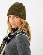 Heart Embroidered Beanie Hat, Green (OLIVE), large