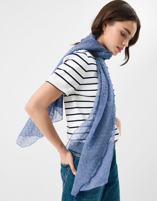 Lightweight Wave Stitch Scarf, Blue (BLUE), large