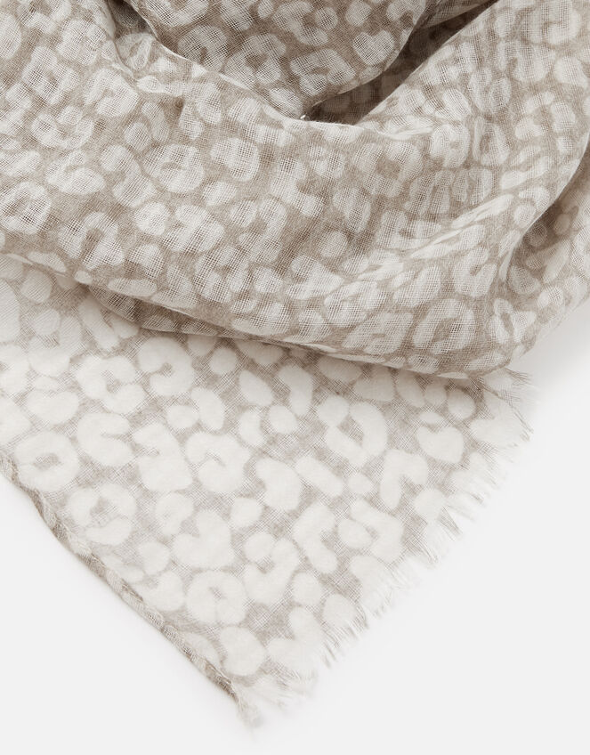 Neutral Leopard Print Scarf, , large
