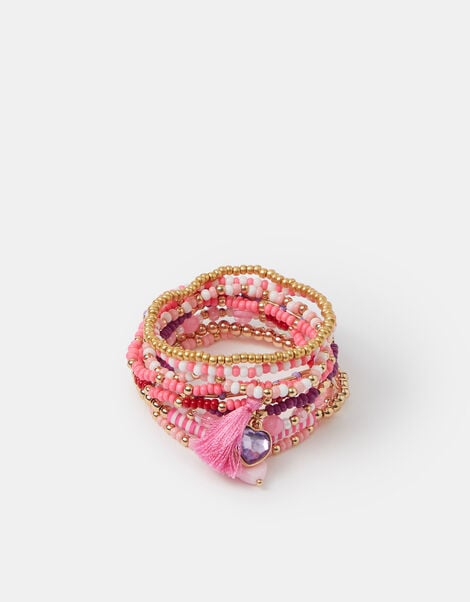 9-Pack Girls Beaded Charm Stretch Bracelets, , large
