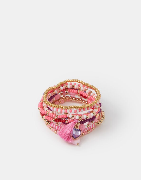 9-Pack Girls Beaded Charm Stretch Bracelets, , large