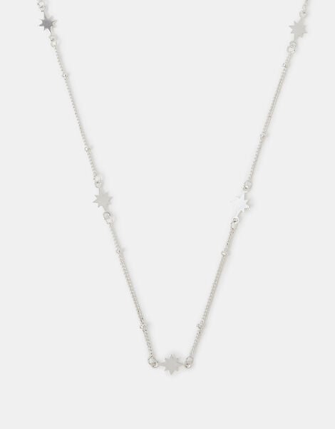 Sterling Silver-Plated Star Station Necklace, , large