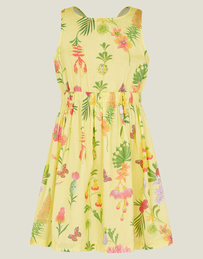 Girls Floral Print Dress, Yellow (YELLOW), large
