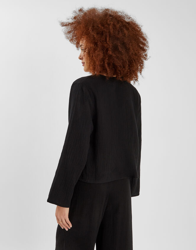 Tie Front Crinkle Top, Black (BLACK), large