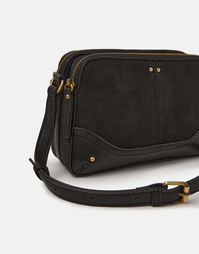 Classic Double Zip Crossbody Bag, Black (BLACK), large