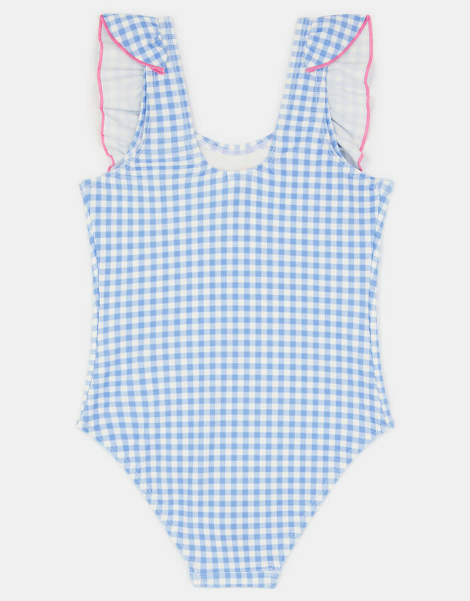 Girls Embellished Cherry Gingham Swimsuit, Blue (BLUE), large