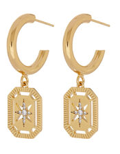 Gold-Plated Star Charm Large Hoops, , large