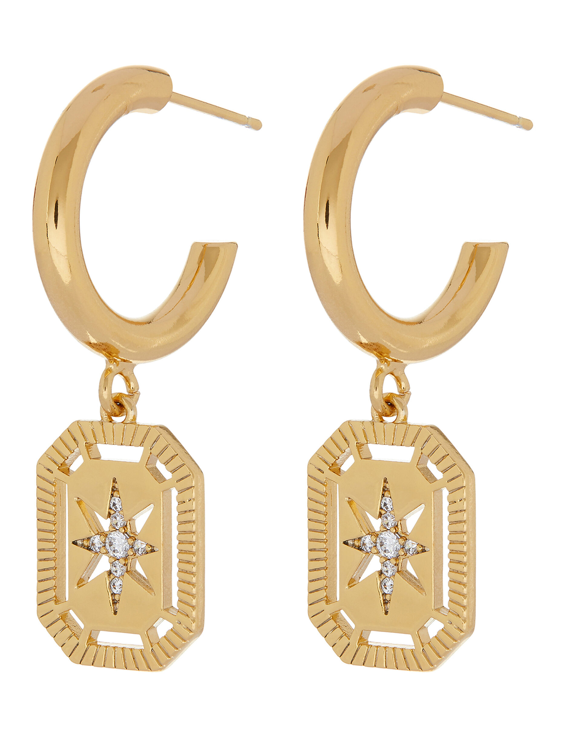 Gold-Plated Star Charm Large Hoops, , large