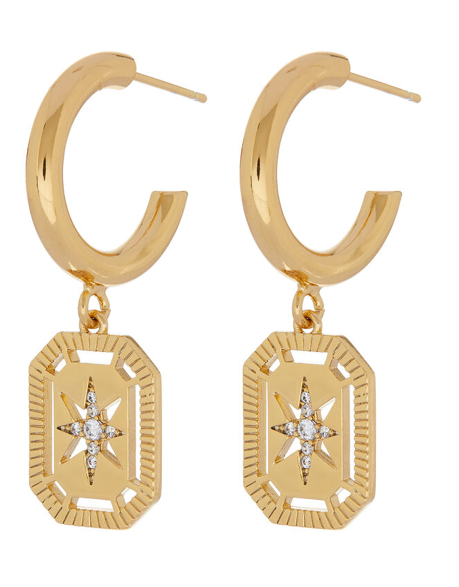 Gold-Plated Star Charm Large Hoops, , large