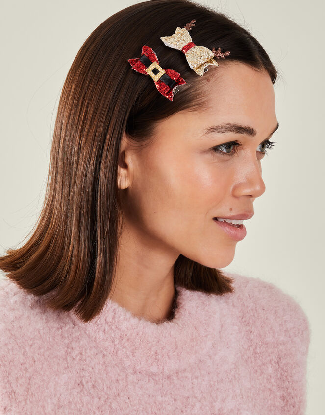 2-Pack Christmas Glitter Bow Hair Clips, , large