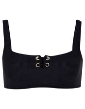 Eyelet Detail Ribbed Crop Top, Black (BLACK), large