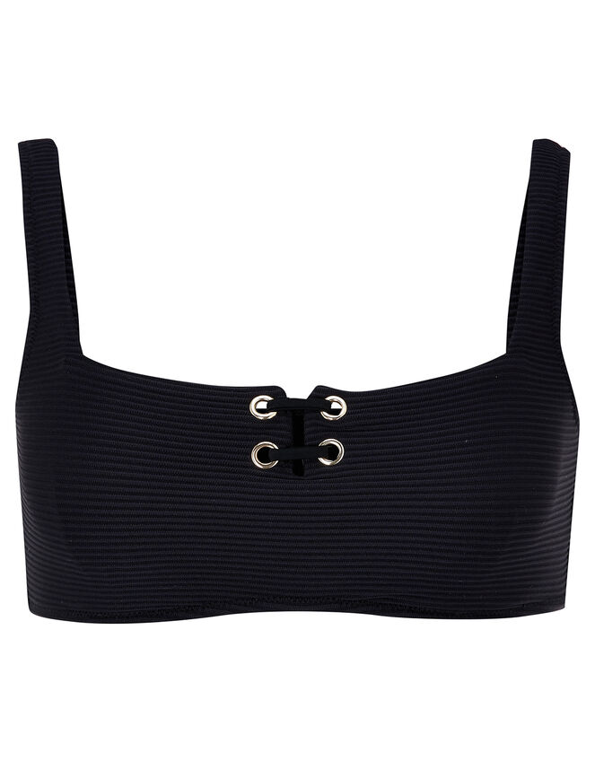 Eyelet Detail Ribbed Crop Top, Black (BLACK), large