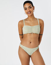 Gingham Bandeau Bikini Top, Green (KHAKI), large
