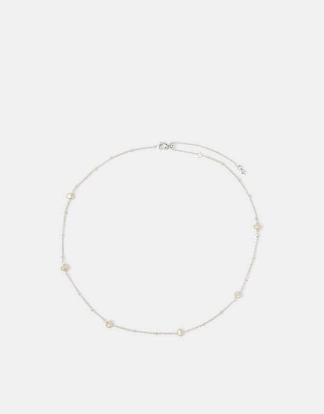 Sterling Silver-Plated Pearl Station Necklace, , large