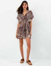 Palm Print Mini Kaftan, Brown (BROWN), large