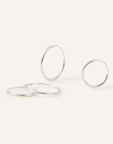 Sterling Silver Plain Mini Hoops Set of Two, , large