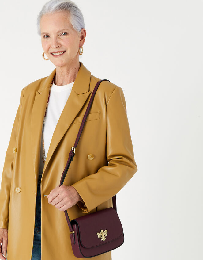 Bee Twist Lock Cross-Body Bag , Red (BURGUNDY), large