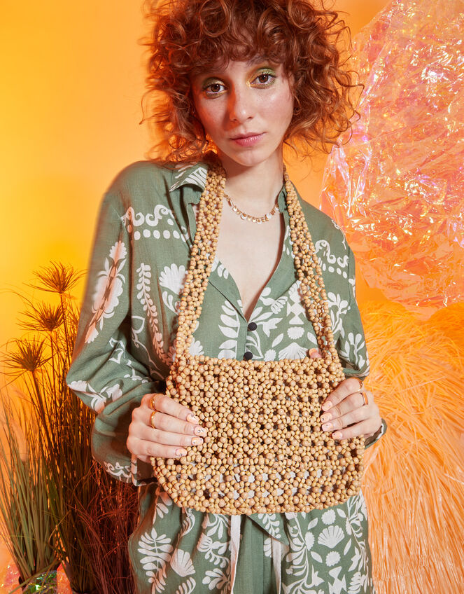 Wooden Beaded Shoulder Bag, , large