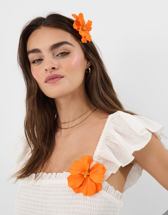 2-Pack Hibiscus Snap Clips, Orange (ORANGE), large