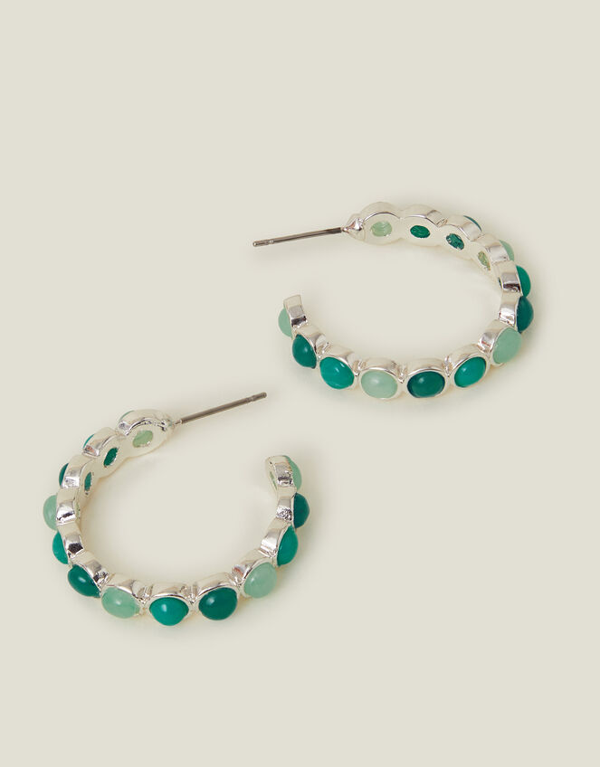 Stone Hoop Earrings, , large
