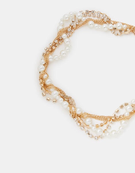 Twisted Diamanté Pearl Collar Necklace, , large