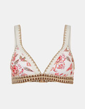 Floral Print Band Bikini Top, Ivory (IVORY), large