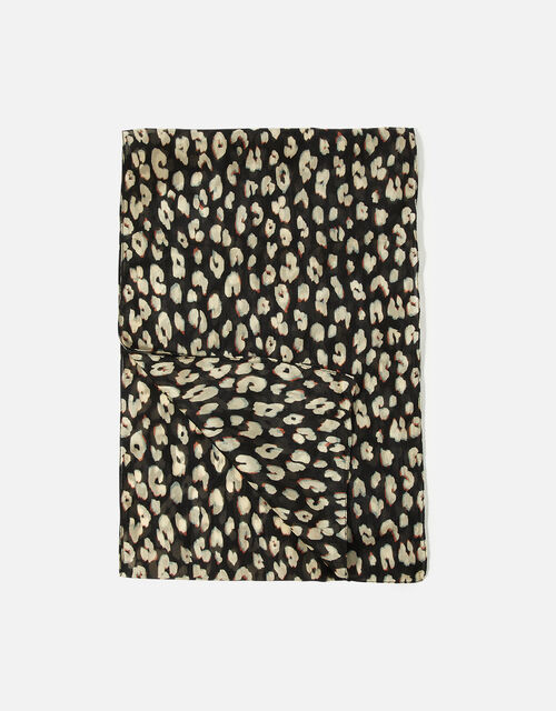 Midnight Leopard Print Silk Scarf, , large
