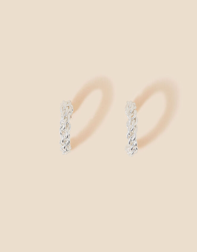 Silver-Plated Twisted Chain Hoops, , large