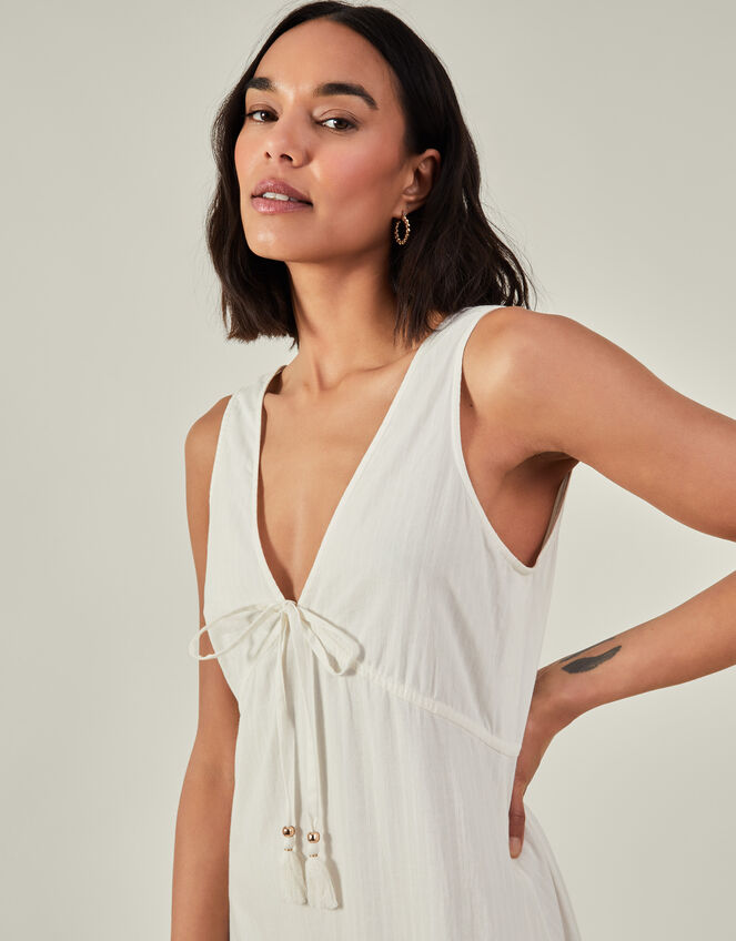 Tie Front Maxi Dress, Ivory (IVORY), large