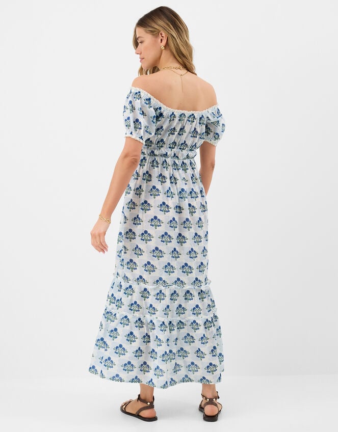 Off The Shoulder Floral Midi Dress, Ivory (IVORY), large