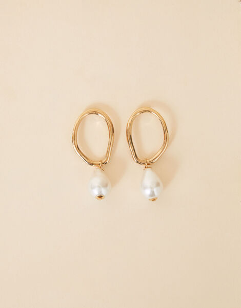 Oversized Circle Pearl Drop Earrings, , large