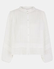 Frilly Woven Cotton Blouse, White (WHITE), large
