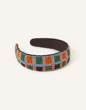 Beaded Geometric Print Headband, , large