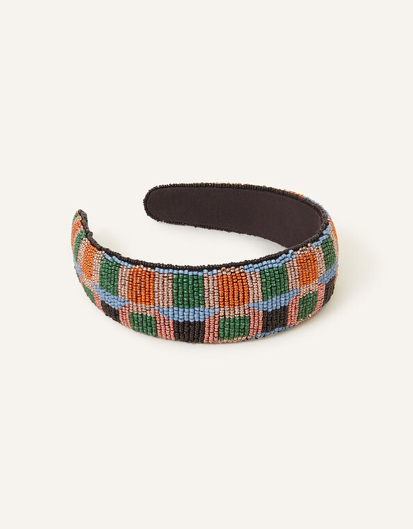 Beaded Geometric Print Headband, , large