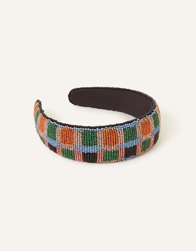 Beaded Geometric Print Headband, , large
