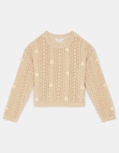 Girls Flower Appliqu&eacute; Jumper, Natural (NATURAL), large