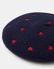 Heart Embroidered Wool Beret, , large