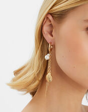 Ocean Charm Hoop Drop Earrings Gold, , large