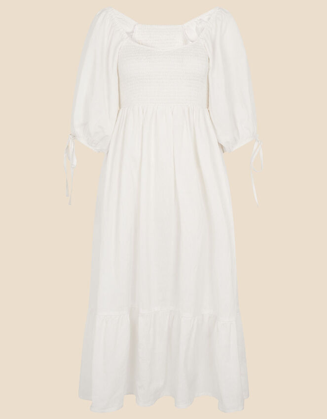 Puff Sleeve Textured Midi Dress, Ivory (IVORY), large